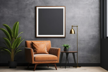 image frame mockup with a armchair in front of it, comfortable chair