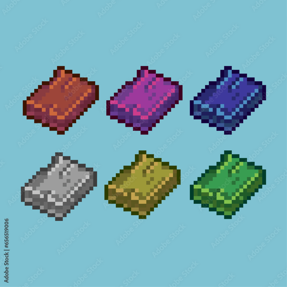 Poster pixel art sets of wood board with variation color item asset. simple bits of wood board on pixelated