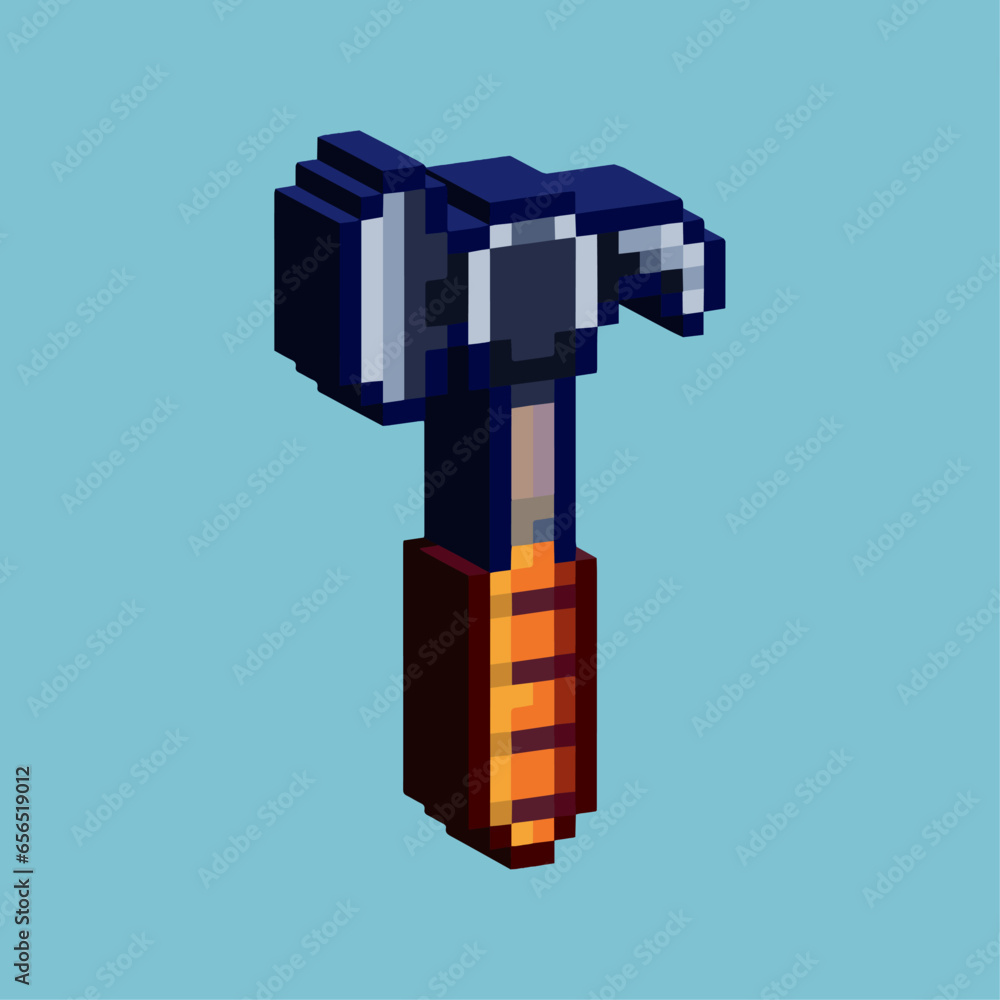 Poster Isometric Pixel art 3d of hammer for items asset. Hammer on pixelated style.8bits perfect for game asset or design asset element for your game design asset.