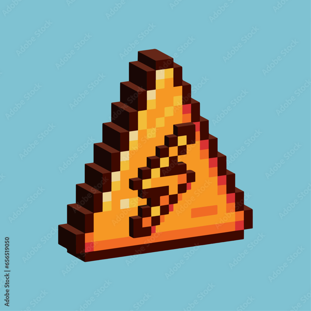 Poster isometric pixel art 3d of thunder sign for items asset. thunder sign on pixelated style.8bits perfec