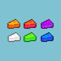 Pixel art sets of cheese food with variation color item asset. Simple bits of cheese on pixelated style. 8bits perfect for game asset or design asset element for your game design asset