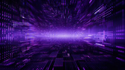 Purple digital binary data on computer screen background Banner