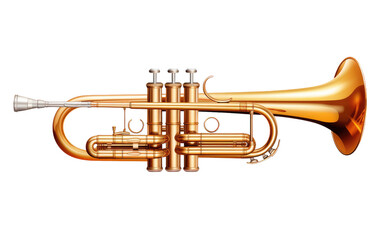 Beautiful Golden Flugelhorn on White Transparent Background.