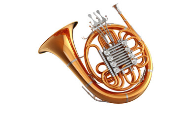 Charming Gold Flugelhorn on White Transparent Background.