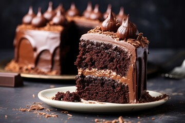 chocolate cake with a bite taken out of it