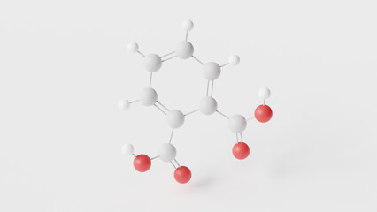 phthalic acid molecule 3d, molecular structure, ball and stick model, structural chemical formula aromatic dicarboxylic acid