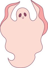 Cute hand drawn ghost isolated on white background. Cartoon pink ghost. Vector illustration