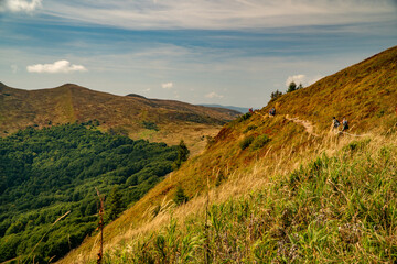 Fototapeta premium A mountain range in the Bieszczady Mountains in the area of Tarnica, Halicz and Rozsypaniec.