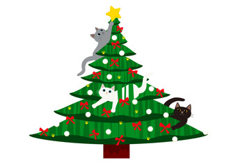 クリスマスツリーと戯れる猫　しろねこ