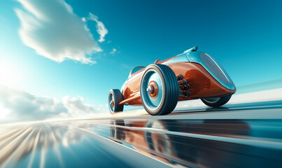 Racing car in future and classic moody in road speed