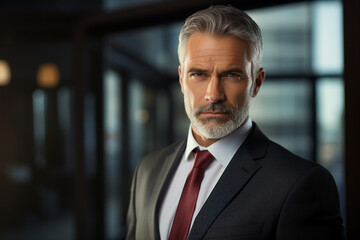 Fototapeta premium Generative AI photo portrait of handsome successful man in office