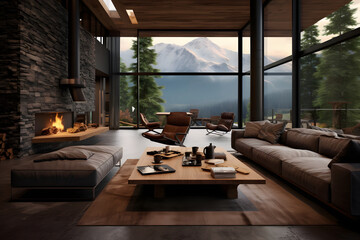 Fototapeta premium Architecture Modern Interioe Design With View Mountain