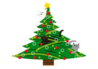 クリスマスツリーと戯れる猫　くろねこ