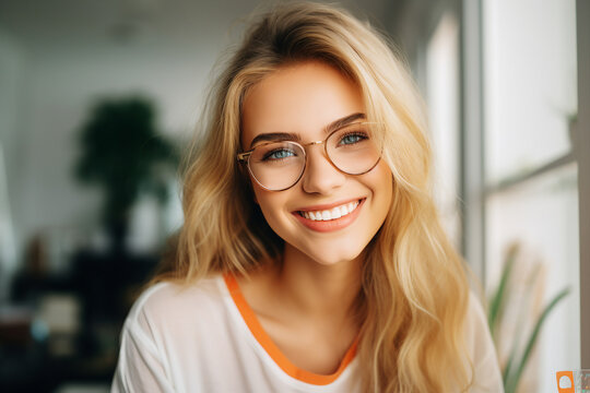Generative AI portrait picture of beautiful young blond woman office worker