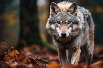 Naklejka na ściany i meble grey wolf at the edge of the forest