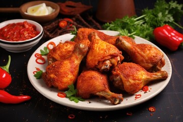 spicy fried chicken drumsticks with red pepper