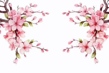 Illustration of cherry blossom decorative frame in spring with transparent background. Generative AI