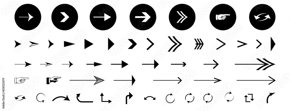 Poster basic arrows signs set. flat scroll arrow symbols isolated on transparent background.