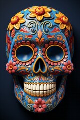 Photorealistic Colourful Sugar Skull (Calavera) for Mexico's Day of the Dead (Dia de Los Muertos) celebration. Created with Ai technology
