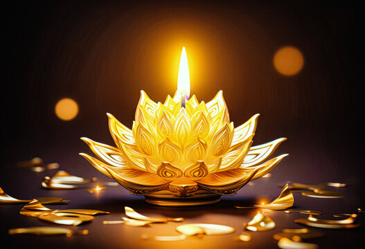 a candle in golden lotus flower