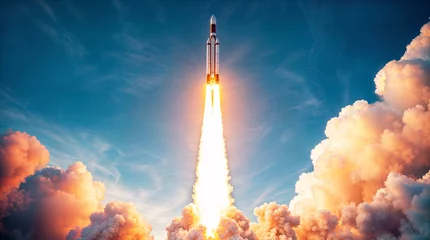 Fotobehang Rocket taking off, space shuttle launch hd © OpticalDesign
