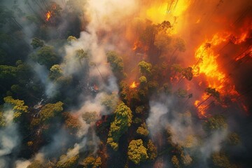 Fototapeta na wymiar Captivating aerial view of a forest fire. Generative AI