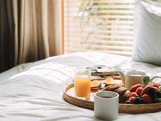 Fototapeta na wymiar breakfast in bedroom