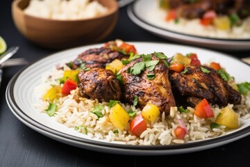 Fototapeta premium caribbean jerk chicken on a bed of rice