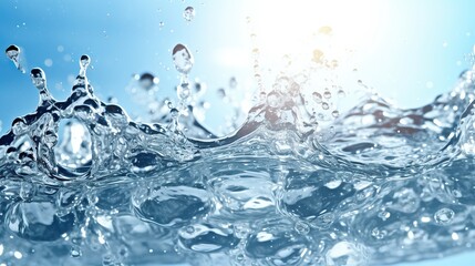 Water splash with sun light and blue sky background