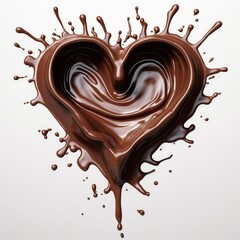 Chocolate splash in the shape of a heart include clipping path, 3d rendering - generative AI