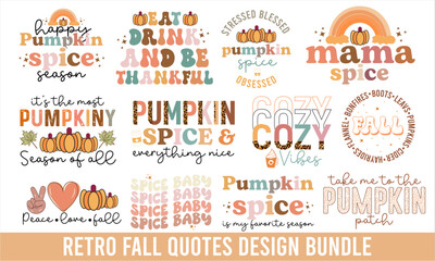 Retro Fall Quotes Design Bundle, Pumpkin SVG Bundle