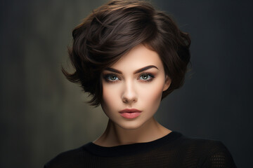 Fototapeta premium Generative AI picture of beautiful woman fashion model black hairstyle blue eyes