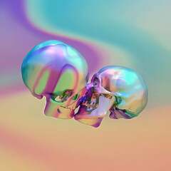 render of two skulls on the gradient background