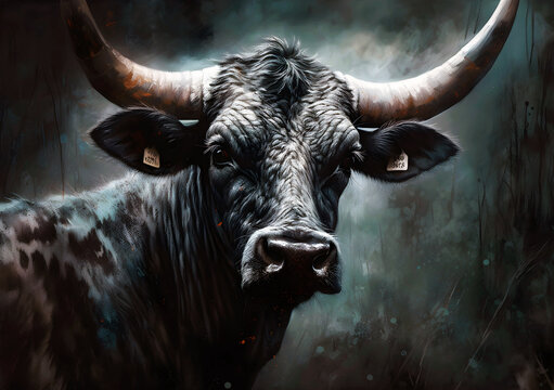 Portrait of nguni cattle in an expressionism style