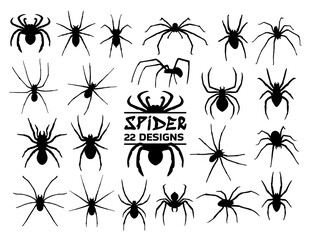 Spider SVG Bundle, Spider Silhouette, Set of black spider icons, Spiders cut file