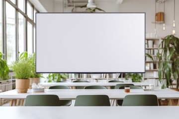 Blank screen in a light modern conference room without people. AI generative - obrazy, fototapety, plakaty