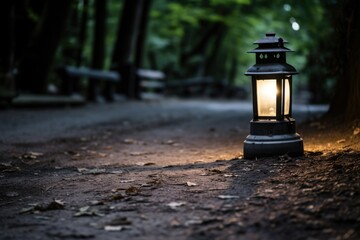 Obraz na płótnie Canvas a close-up of a solitary lantern on a pathway
