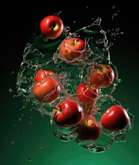 Red apples fall into the water