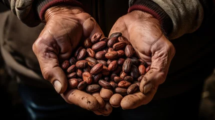 Foto op Canvas Close up of farmer hands holding coffee cherry after dry process. Organic product natural origin © Banana Images