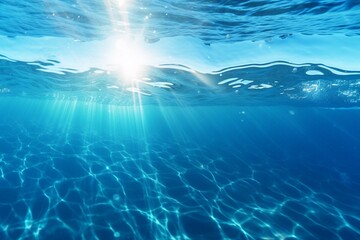 Fototapeta na wymiar Blue sea with rippling sunlight, natural seascape background. Ocean concept. 3D illustration. Generative AI