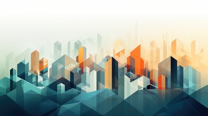 big city skyline colorful poster on beautiful triangular texture background