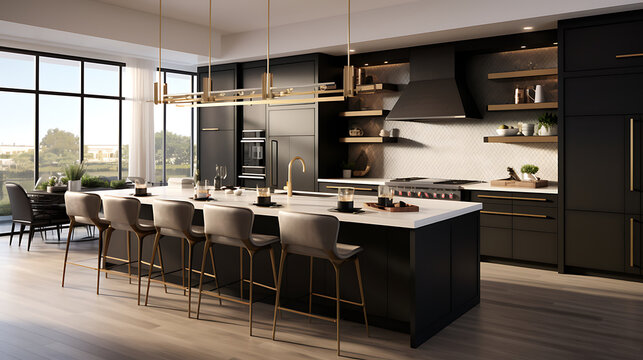 Explore the kitchen of your dreams, where culinary creativity knows no bounds. Envision a sleek, white quartz countertop paired with matte black cabinetry, under-cabinet lighting, and a central island