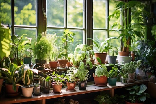 houseplants arranged near a window providing natural light