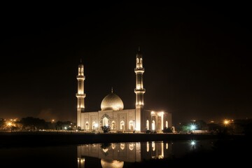 Fototapeta na wymiar nighttime mosque. Generative AI