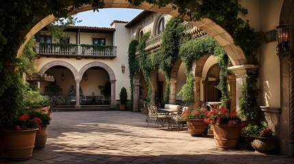 View of the courtyard of the villa in Tuscany, Italy