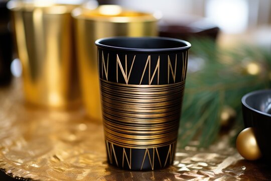 gold and black unity cup on a kwanzaa setting