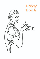 Happy Diwali, festival of India line drawing