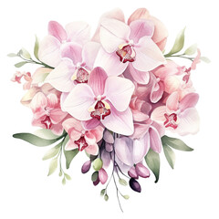 Watercolor Orchid Floral Bouquet Clipart, Flower Digital Sublimation, Wedding Invitations, Scrapbooking, and Design Elements, isolated on a white background