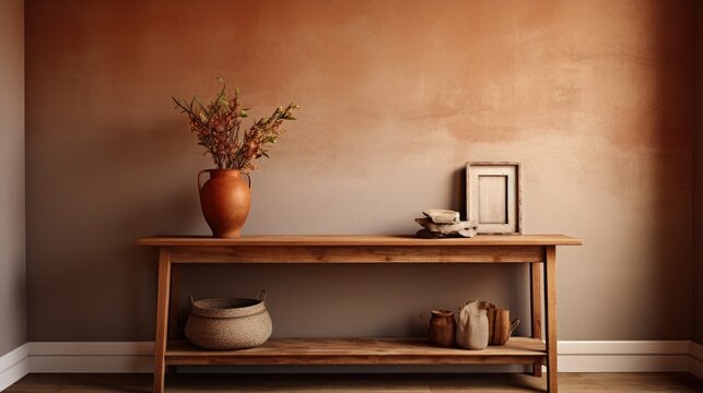 hallway table with plain wall behind