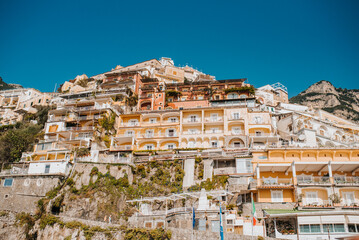 Positano, Włochy, IT, Italia, wybrzeże, brzeg, woda, morze, fale, morski, wybrzeze, italia, podróż, miasteczko, krajobraz, port, lato, amalfi, europa, tourismus - obrazy, fototapety, plakaty